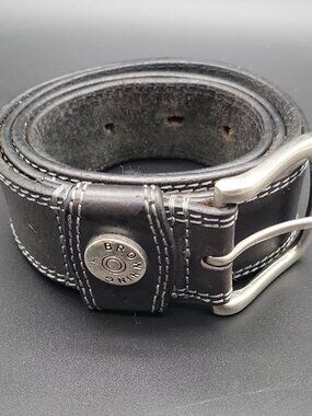 Browning Men's Black Leather Belt Adjustable Logo Silver Tone Buckle 45 1.5"
